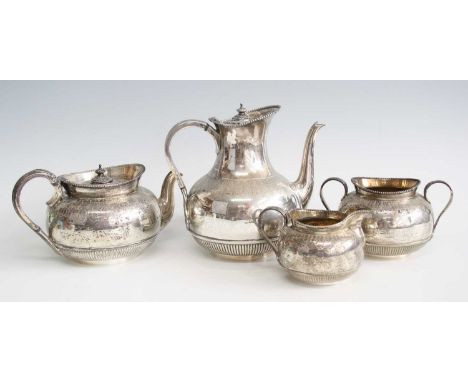 A Victorian silver four-piece tea and coffee service, comprising teapot, coffee pot, twin handled sugar and cream, each piece