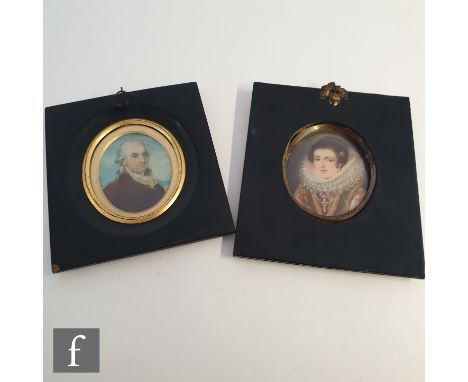 BRITISH SCHOOL (EARLY 19TH CENTRUY) - Two portrait miniatures, each painted on ivory, the first depicting Mary Stuart, 7cm x 