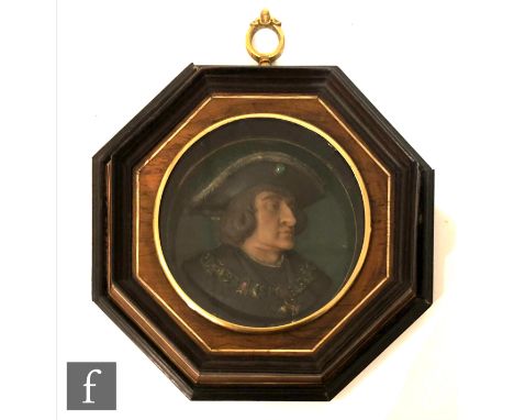 FRENCH SCHOOL (18TH CENTURY) - A coloured wax profile portrait of Sir Thomas More wearing the jewelled collar of The Order of