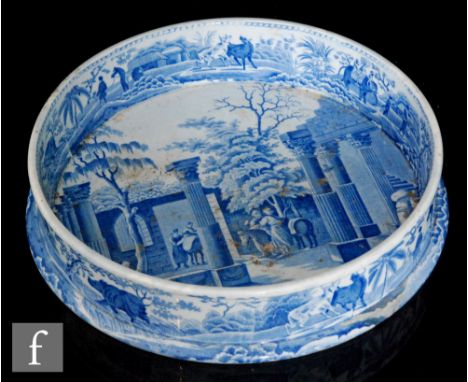A 19th Century Spode&nbsp;Caramanian series circular dish or coaster decorated in the blue and white Antique Fragments at Lim