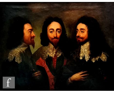 AFTER ANTHONY VAN DYCK (1599-1641) - 'Portrait of Charles I in three positions', oil on canvas, a late 19th Century copy, fra