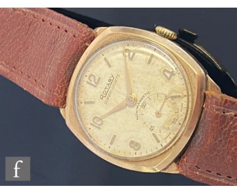 A gentleman's 9ct Rotary wrist watch, Arabic numerals and batons mix to a circular dial, case diameter 28mm, all to a leather