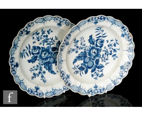 Two late 18th century Worcester plates in the underglaze blue and white Pine Cone pattern, crescent mark, diameter 21cm, S/D.