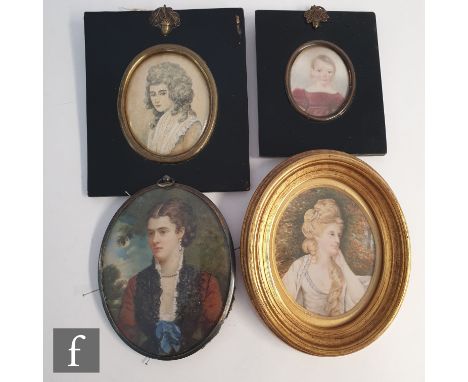 BRITISH SCHOOL (19TH CENTURY) - A collection of portrait miniatures on ivory, the first painted after Romney depicting Lady H