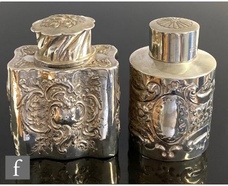 A silver hallmarked tea caddy of cylinder form, with embossed floral and embossed decoration, height 8cm, weight 2oz, Birming