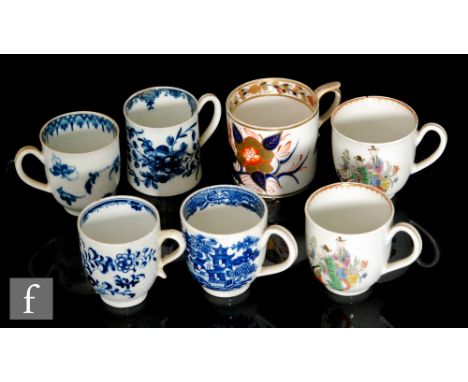 Six assorted late 18th and early 19th Century Worcester coffee cups to include examples in the Chinese Family pattern, one in