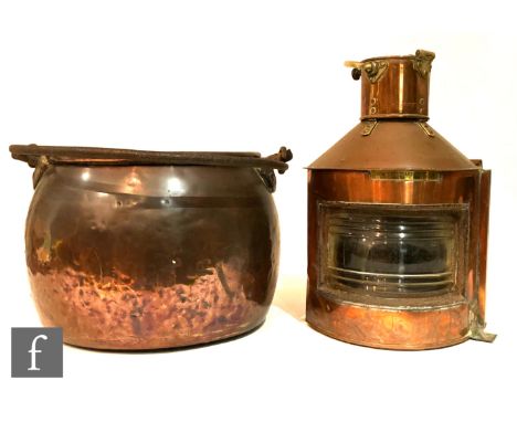 A late 19th/early 20th Century copper and brass ship's starboard lantern, stamped Bow Starboard PATT. 24, height 41cmh, toget