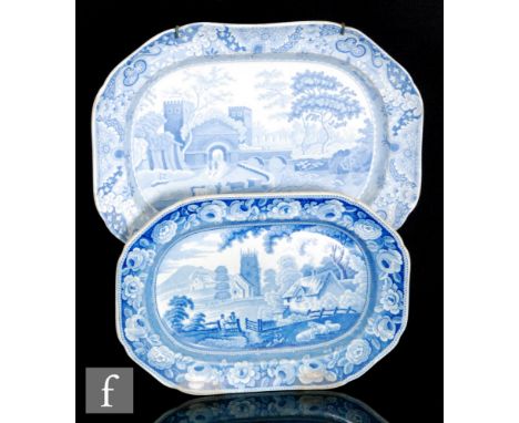 A 19th Century Spode large meat plate or platter, blue and white transfer printed in the&nbsp;Sebastian at Capena Castle patt