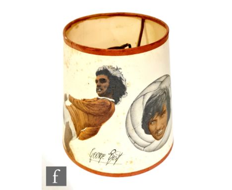 A 1960/70s printed George Best lamp shade with action shot images and facsimile signature, height 20cm. 