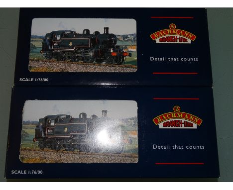 OO GAUGE MODEL RAILWAYS: PAIR OF BACHMANN IVATT STEAM TANK LOCOMOTIVES in BR black livery to include numbers 31-451 and 31-45