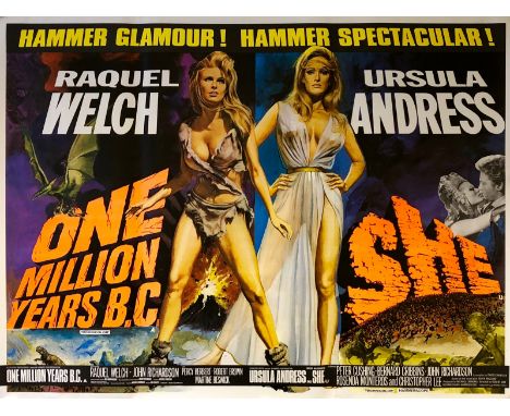 ONE MILLION YEARS B.C. / SHE (1969) - British UK Quad Double Bill film poster - Tom Chantrell design & artwork for perhaps th