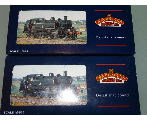 OO GAUGE MODEL RAILWAYS: PAIR OF BACHMANN IVATT STEAM TANK LOCOMOTIVES in BR black livery to include numbers 31-450B and 31-4