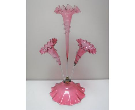 A Victorian three way ruby glass epergne  CONDITION REPORT: Chip to rim of one section. 