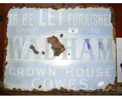 A 35cm x 46cm Wadham, Cowes, enamel advertising sign