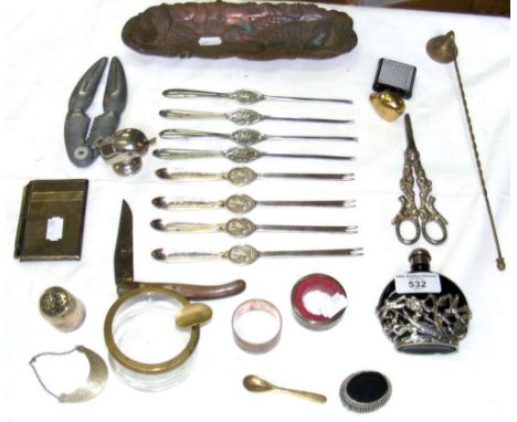 Various collectables, including napkin ring, lobster picks