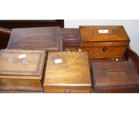 Inlaid two handled tray, tea caddy, etc.