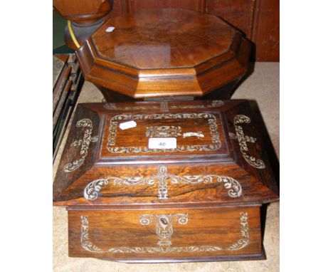 Mother-of-Pearl inlaid rosewood box and a walnut needlework box