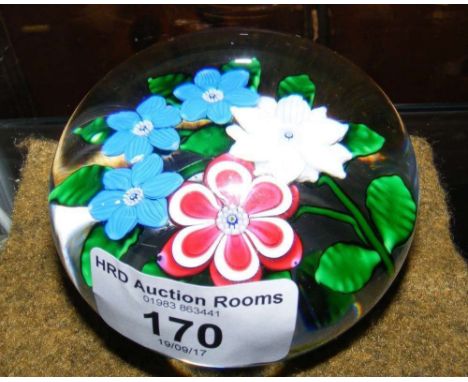 A St Louis paperweight with floral lamp work - cane dated 1986