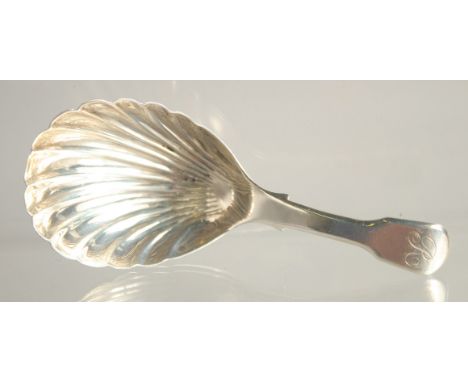 A GEORGE III SILVER SHELL BOWL CADDY SPOON. London 1785.