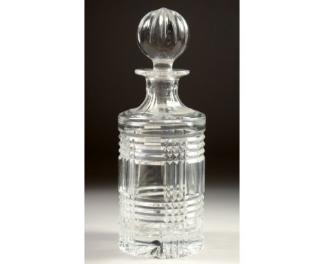 A RALPH LAUREN CIRCULAR CUT GLASS DECANTER AND STOPPER