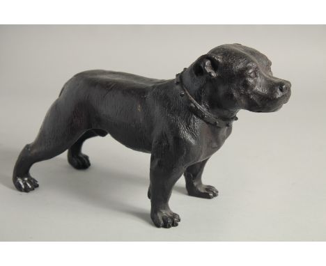 A GOOD BRONZE BULLDOG. 13ins long.
