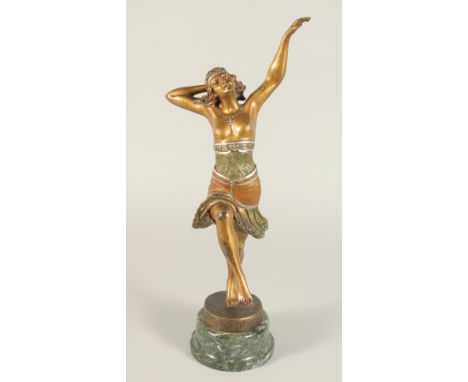 HENRI FUGERE (1872-1944) FRENCH. A BRONZE DANCER. Signed, on a circular marble base. 16.5ins high.