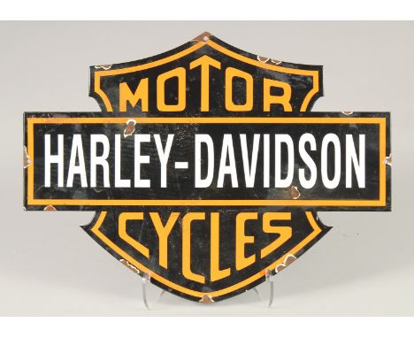AN ENAMEL HARLEY DAVIDSON SIGN. 1ft 7ins x 1ft 2ins.