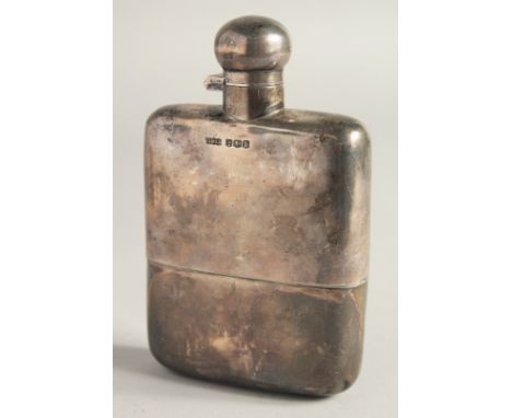 A HEAVY PLAIN SILVER WHISKY FLASK Sheffield 1918, weight 8ozs.