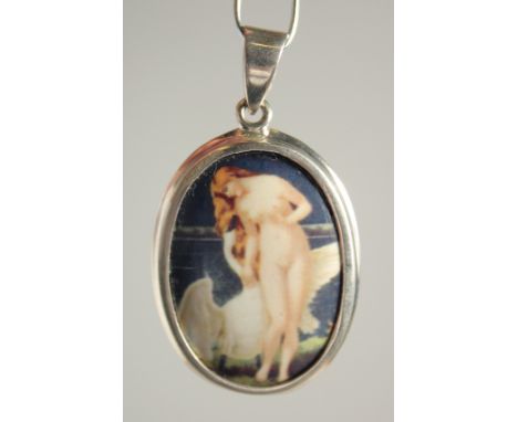 A SILVER AND ENAMEL NUDE PENDANT.