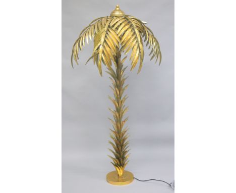 A LARGE GILT METAL PALM TREE LAMP. 5ft high.