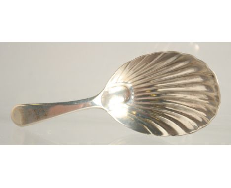 A GEORGE III SILVER SHELL BOWL CADDY SPOON. London 1785.