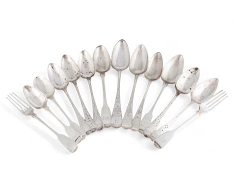 A collection of late-18th/early-19th century Channel Islands silver flatware,by Jacques Quesnel, Jersey circa 1780-1843,compr