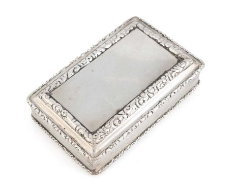 A William IV silver snuff box, by Nathaniel Mills, Birmingham 1830,rectangular form, reeded sides and base, the plain hinged 