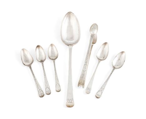 A collection of 18th century Channel Islands silver flatware,unknown maker 'PN', Guernsey circa 1750,comprising: an Old Engli