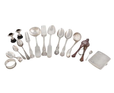 A mixed lot of silver items,comprising: an American silver Fiddle pattern sauce ladle by William Tenney, New York circa 1850,