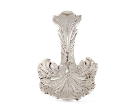 A Victorian silver caddy spoon, by John Tongue, Birmingham 1838, leaf-shaped bowl, chased decoration, the reverse engraved wi