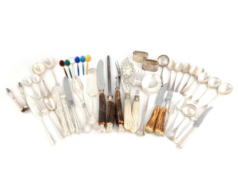 A mixed lot of flatware,comprising: a set of six Norwegian silver-gilt and enamel teaspoons by David Andersen, a pair of napk