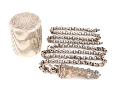 An Edwardian silver travelling inkwell, by Sampson Mordan &amp; Co Ltd, Chester 1904,circular form with fluted decoration, th