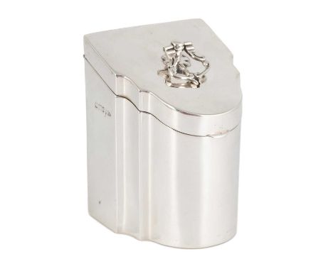 An Edwardian silver novelty tea caddy,by Walker &amp; Hall, Sheffield 1903,in the form of an early-18th century knife box, wi