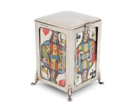 An Edwardian silver card box,by Charles S Green &amp; Co Ltd, Birmingham 1908,rectangular form, with four glass panels each w
