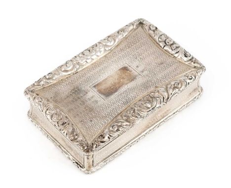 A George IV silver snuff box, by Nathaniel Mills, Birmingham 1828,rectangular form, engine-turned decoration, the hinged cove