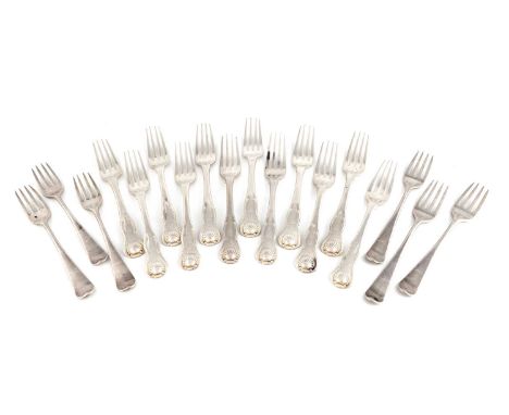 A set of twelve George III Scottish silver King's Hour Glass pattern dessert forks,by James McKay, Edinburgh 1816,all engrave