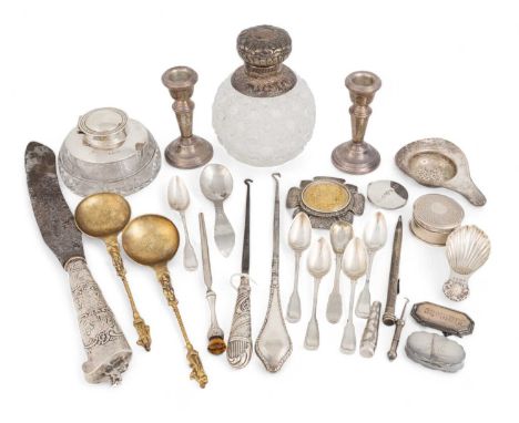 A mixed lot of silver items,various dates and makers,comprising: a Victorian silver-mounted cut-glass scent bottle, London 18
