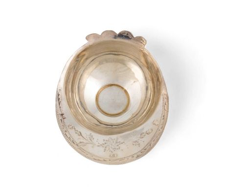 A George III silver jockey cap caddy spoon, by Joseph Taylor, London 1798, with engraved decoration and initials, length 5.1c