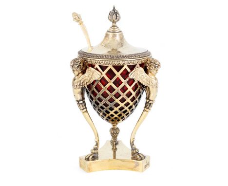 A late-Victorian silver-gilt sugar vase, cover and ladle,by Aldewinckle and Slater, London 1894,in the classical manner, vase