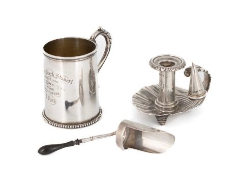 A small mixed lot of silver items,various dates and makers,comprising: a George IV miniature chamberstick, by the Mathew Boul