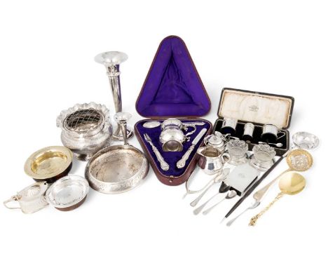 λ A mixed lot,comprising: a cased Victorian silver christening set by George Unite, Birmingham 1868, a pair of silver-mounted
