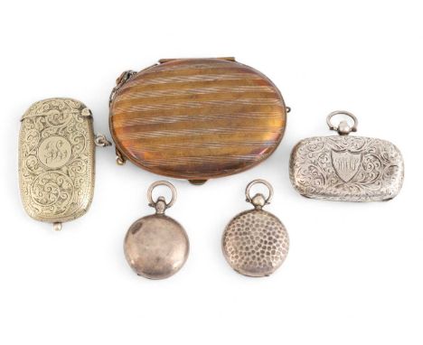 A collection of sovereign cases,comprising silver examples: a double one, Birmingham 1903, rounded rectangular form, engraved