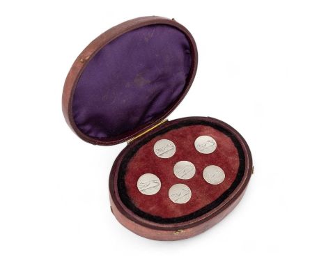A set of six George III silver hunting buttons,by Thomas Joyce, London circa 1790,circular form, engraved with a running fox,