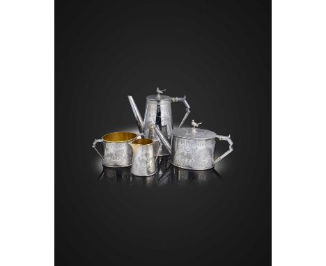 λ A fine late-19th century four-piece Indian silver tea and coffee set, by Panna Lal, Alwar, north-eastern Rajasthan, circa 1